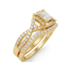 0.89 CTTW Princess Halo Infinity Twist Shank Bridal Set in 10K Yellow Gold thumbnail 2