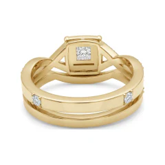 0.89 CTTW Princess Halo Infinity Twist Shank Bridal Set in 10K Yellow Gold thumbnail 3