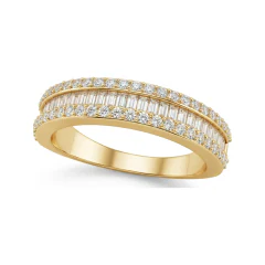 0.68 CTTW Baguette & Round Half Eternity Band | Channel in 10K Yellow Gold thumbnail 1