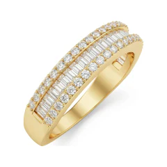 0.68 CTTW Baguette & Round Half Eternity Band | Channel in 10K Yellow Gold thumbnail 2