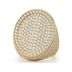 6.98 CTTW Mens Dome Signet Ring with Pave Round Stones in 10K Yellow Gold thumbnail 1