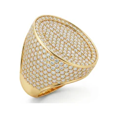 6.98 CTTW Mens Dome Signet Ring with Pave Round Stones in 10K Yellow Gold thumbnail 2