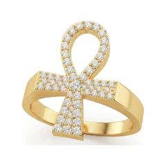 0.51 CTTW Ankh Cross Pave Diamond Religious Ring in 10K Yellow Gold thumbnail 1