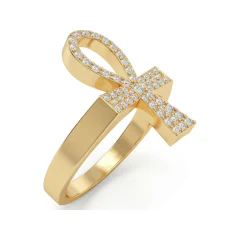 0.51 CTTW Ankh Cross Pave Diamond Religious Ring in 10K Yellow Gold thumbnail 2