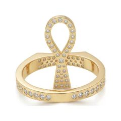0.51 CTTW Ankh Cross Pave Diamond Religious Ring in 10K Yellow Gold thumbnail 3