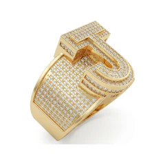 0.95 CTTW Mens Personalized Initial Letter Pave Ring in 10K Yellow Gold thumbnail 2
