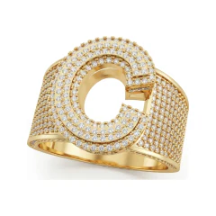 0.91 CTTW Mens Pave Diamond Horseshoe Wide Band Ring in 10K Yellow Gold thumbnail 1