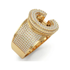 0.91 CTTW Mens Pave Diamond Horseshoe Wide Band Ring in 10K Yellow Gold thumbnail 2