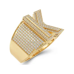 0.97 CTTW Micro-Pave Initial Letter Statement Ring in 10K Yellow Gold thumbnail 2
