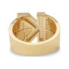 0.97 CTTW Micro-Pave Initial Letter Statement Ring in 10K Yellow Gold thumbnail 3