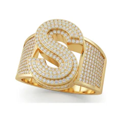 0.91 CTTW Initial S Micro-Pave Diamond Wide Band Ring in 10K Yellow Gold thumbnail 1
