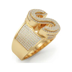0.91 CTTW Initial S Micro-Pave Diamond Wide Band Ring in 10K Yellow Gold thumbnail 2