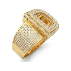 0.91 CTTW Mens Letter D Initial Ring with Pave Wide Band in 10K Yellow Gold thumbnail 2