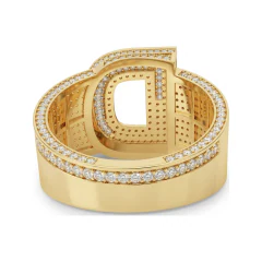 0.91 CTTW Mens Letter D Initial Ring with Pave Wide Band in 10K Yellow Gold thumbnail 3