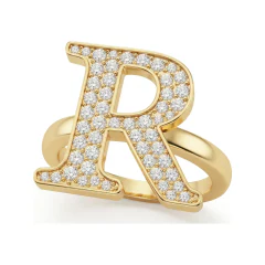 0.5 CTTW Pave Initial Ring | Personalized Letter Ring in 10K Yellow Gold thumbnail 1