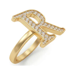 0.5 CTTW Pave Initial Ring | Personalized Letter Ring in 10K Yellow Gold thumbnail 2