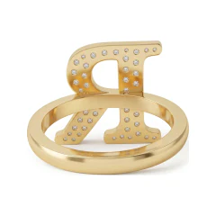 0.5 CTTW Pave Initial Ring | Personalized Letter Ring in 10K Yellow Gold thumbnail 3