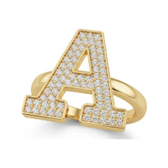 0.45 CTTW Pave Initial Letter A Ring in 10K Yellow Gold thumbnail 1
