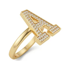 0.45 CTTW Pave Initial Letter A Ring in 10K Yellow Gold thumbnail 2