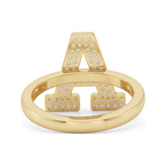 0.45 CTTW Pave Initial Letter A Ring in 10K Yellow Gold thumbnail 3