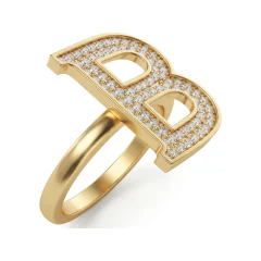 0.51 CTTW Personalized Initial Micro-Pave Diamond Ring in 10K Yellow Gold thumbnail 2
