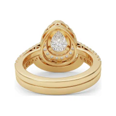 3.17 CTTW Pear Halo Pave Filigree Bridal Set in 10K Yellow Gold thumbnail 3