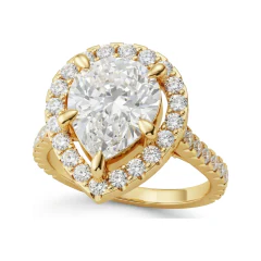2.92 CTTW Pear Halo Micro-Pave Engagement Ring in 10K Yellow Gold thumbnail 1