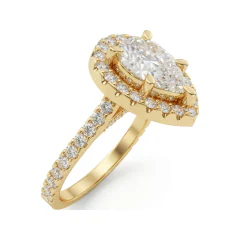2.92 CTTW Pear Halo Micro-Pave Engagement Ring in 10K Yellow Gold thumbnail 2
