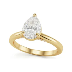 1.09 CTTW Pear Cut Solitaire Engagement Ring with Pave Band in 10K Yellow Gold thumbnail 1