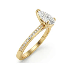 1.09 CTTW Pear Cut Solitaire Engagement Ring with Pave Band in 10K Yellow Gold thumbnail 2