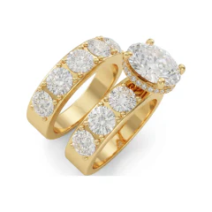9.23 CTTW Pave Wide Band Diamond Bridal Set in 10K Yellow Gold thumbnail 2