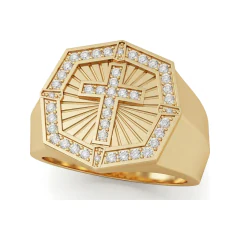 0.33 CTTW Diamond Cross Signet Ring for Men in 10K Yellow Gold thumbnail 1