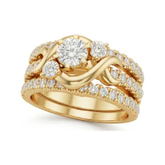 1.12 CTTW Infinity Bypass Bridal Set | Micro-Pave Round Engagement Ring in 10K Yellow Gold thumbnail 1