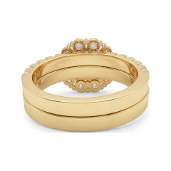 2.24 CTTW Radiant Halo Bridal Set | Flower Cluster Pave Engagement Ring in 10K Yellow Gold thumbnail 3