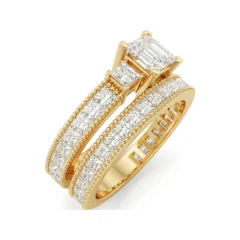 3.01 CTTW Princess & Baguette Channel-Set Bridal Set in 10K Yellow Gold thumbnail 2