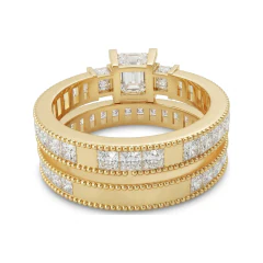3.01 CTTW Princess & Baguette Channel-Set Bridal Set in 10K Yellow Gold thumbnail 3