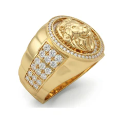 1.51 CTTW Mens Lion Head Ring with Halo | Bold Statement Ring in 10K Yellow Gold thumbnail 2