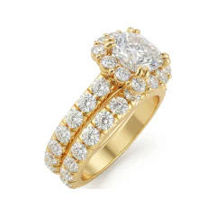 5.12 CTTW Cushion Halo Flower Cluster Bridal Set | Micro-Pave Ring in 10K Yellow Gold thumbnail 2