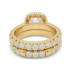 5.12 CTTW Cushion Halo Flower Cluster Bridal Set | Micro-Pave Ring in 10K Yellow Gold thumbnail 3