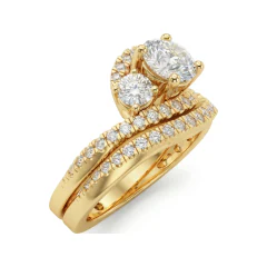 1.99 CTTW Three-Stone Cathedral Bridal Set with Micro-Pave in 10K Yellow Gold thumbnail 2