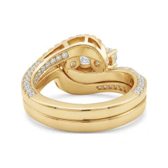1.99 CTTW Three-Stone Cathedral Bridal Set with Micro-Pave in 10K Yellow Gold thumbnail 3