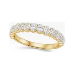 0.75 CTTW Oval Shared-Prong Half Eternity Wedding Band in 10K Yellow Gold thumbnail 1