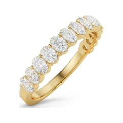 0.75 CTTW Oval Shared-Prong Half Eternity Wedding Band in 10K Yellow Gold thumbnail 2