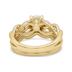 2.42 CTTW Braided Split Shank Bridal Set | Round Solitaire Pave Rings in 10K Yellow Gold thumbnail 3