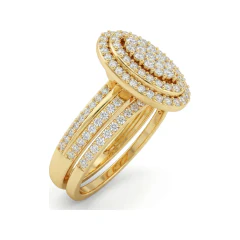 0.82 CTTW Marquise Double Halo Cluster Bridal Set | Pave Split Shank in 10K Yellow Gold thumbnail 2