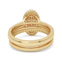 0.82 CTTW Marquise Double Halo Cluster Bridal Set | Pave Split Shank in 10K Yellow Gold thumbnail 3