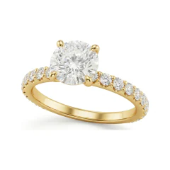 1.69 CTTW Round Solitaire Engagement Ring with Pave Half Eternity Band in 10K Yellow Gold thumbnail 1