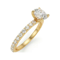 1.69 CTTW Round Solitaire Engagement Ring with Pave Half Eternity Band in 10K Yellow Gold thumbnail 2