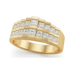 0.8 CTTW Princess-Cut Channel Wedding Band | Multi-Row Wide Diamond Ring in 10K Yellow Gold thumbnail 1