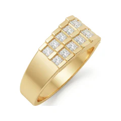0.8 CTTW Princess-Cut Channel Wedding Band | Multi-Row Wide Diamond Ring in 10K Yellow Gold thumbnail 2